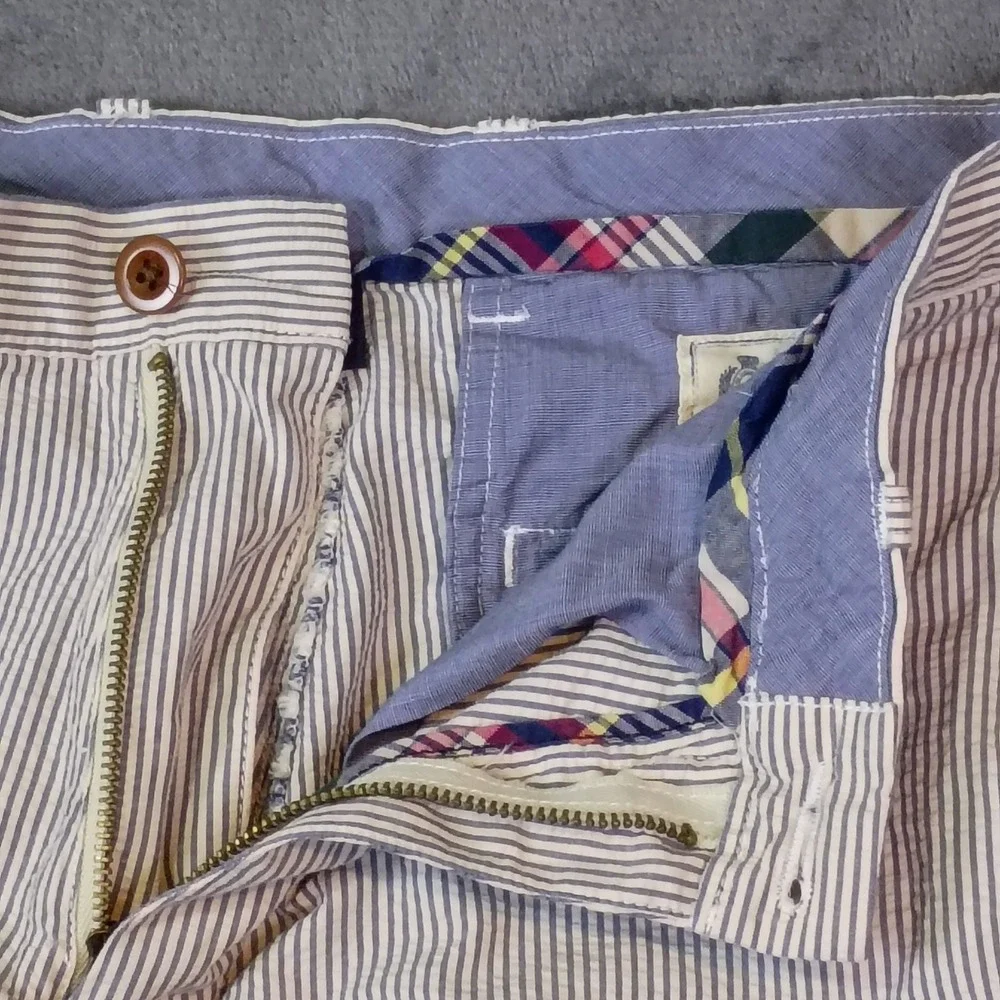 J.Crew Mens Seersucker Shorts 31 Blue White Striped Regular Fit Cotton